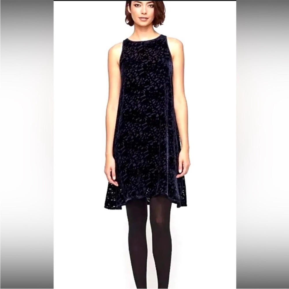 Eileen Fisher Navy Blue Velvet Sleeveless A-Line Dress